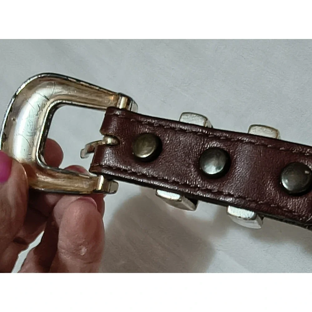 Vtg Brighton ONYX Mens Brown Womens Crocodile Embossed Silver Leather Belt Sz 36